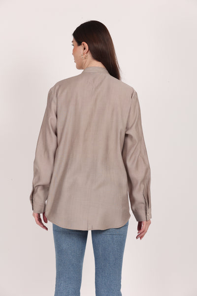 Women Grey Viscose Embroidered Shirt