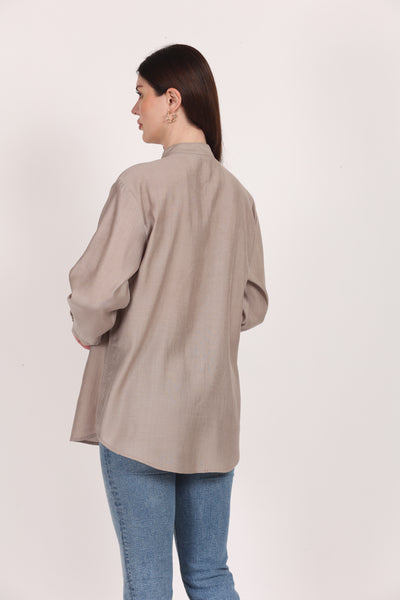 Women Grey Viscose Embroidered Shirt