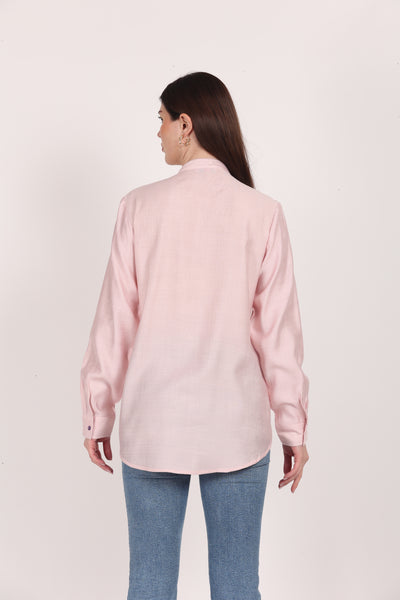 Women Pink Viscose Embroidered Shirt