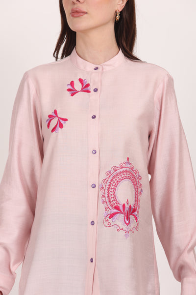 Women Pink Viscose Embroidered Shirt