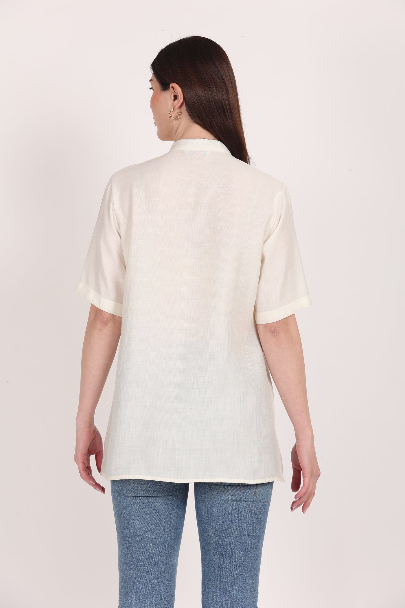 Women White Viscose Embroidered Top