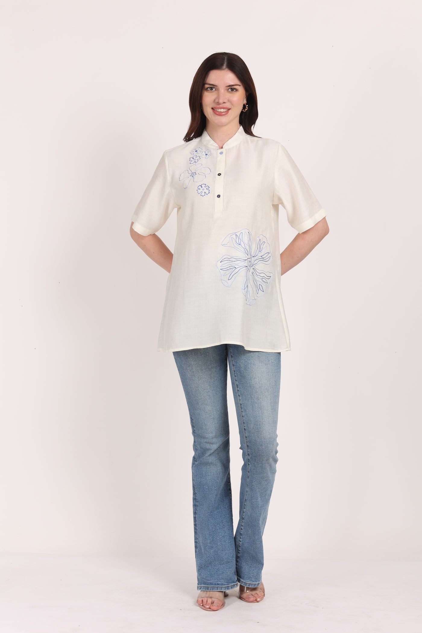 Women White Viscose Embroidered Top