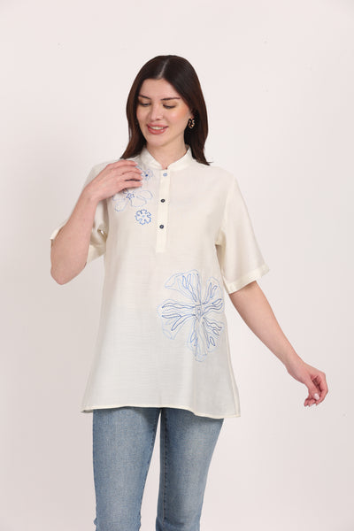 Women White Viscose Embroidered Top