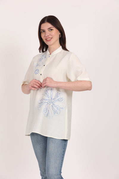 Women White Viscose Embroidered Top