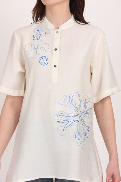 Women White Viscose Embroidered Top