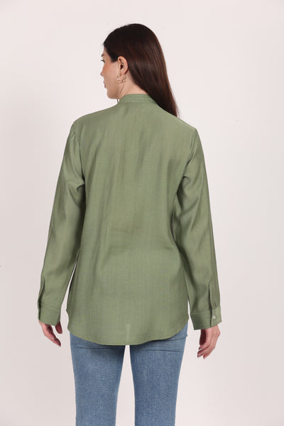 Women Green Viscose Embroidered Shirt