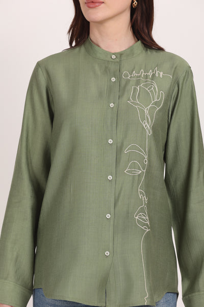 Women Green Viscose Embroidered Shirt